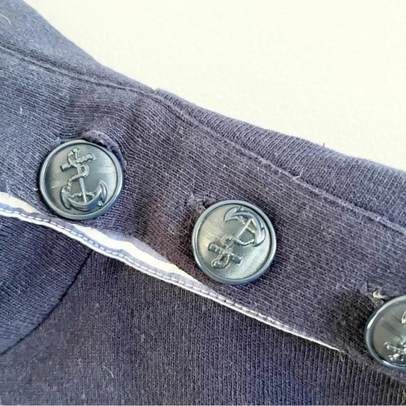 J. Crew Mock Neck Nautical Sweater Navy Blue & Pink Striped Sweater XS Preppy - Picture 7 of 7